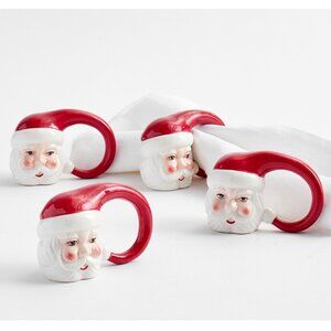 Pottery Barn Figural Santa Napkin Rings - Set of 4 Red